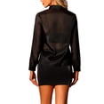 thumbnail image 3 of INSPIRE CHIC Women's Shirt Mesh Sheer Point Collar Long Sleeve Button Down Shirt L Black, 3 of 7