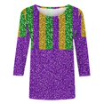 thumbnail image 4 of Penkiiy 2024 Blouse Mardi Gras Tops pour Femmes T-Shirt Quotidien Manches 3/4 Blouse Imprimé Masque Haut Carnaval Col Rond Chemise Décontractée TG Multicolore, 4 of 5