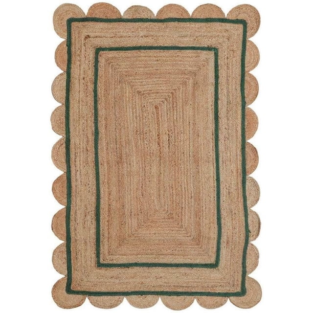 Indian Handmade Braided Natural Jute With Green Color Jute Design Area Rugs , Scalloped Rugs , Home Décor Natural Jute Rugs & Carpet Size , 8 x 8 Feet ( 240 cm x 240 cm )Square