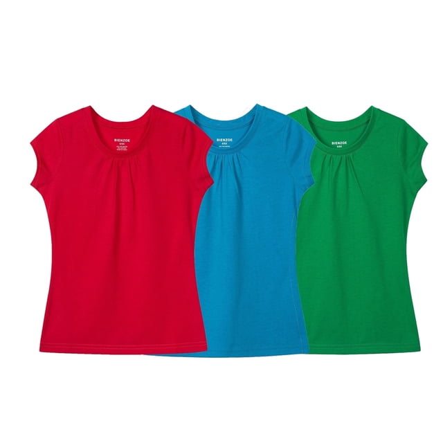 Bienzoe Girl's School Uniform Breathable Quick-Dry T-Shirt PackD 4/5