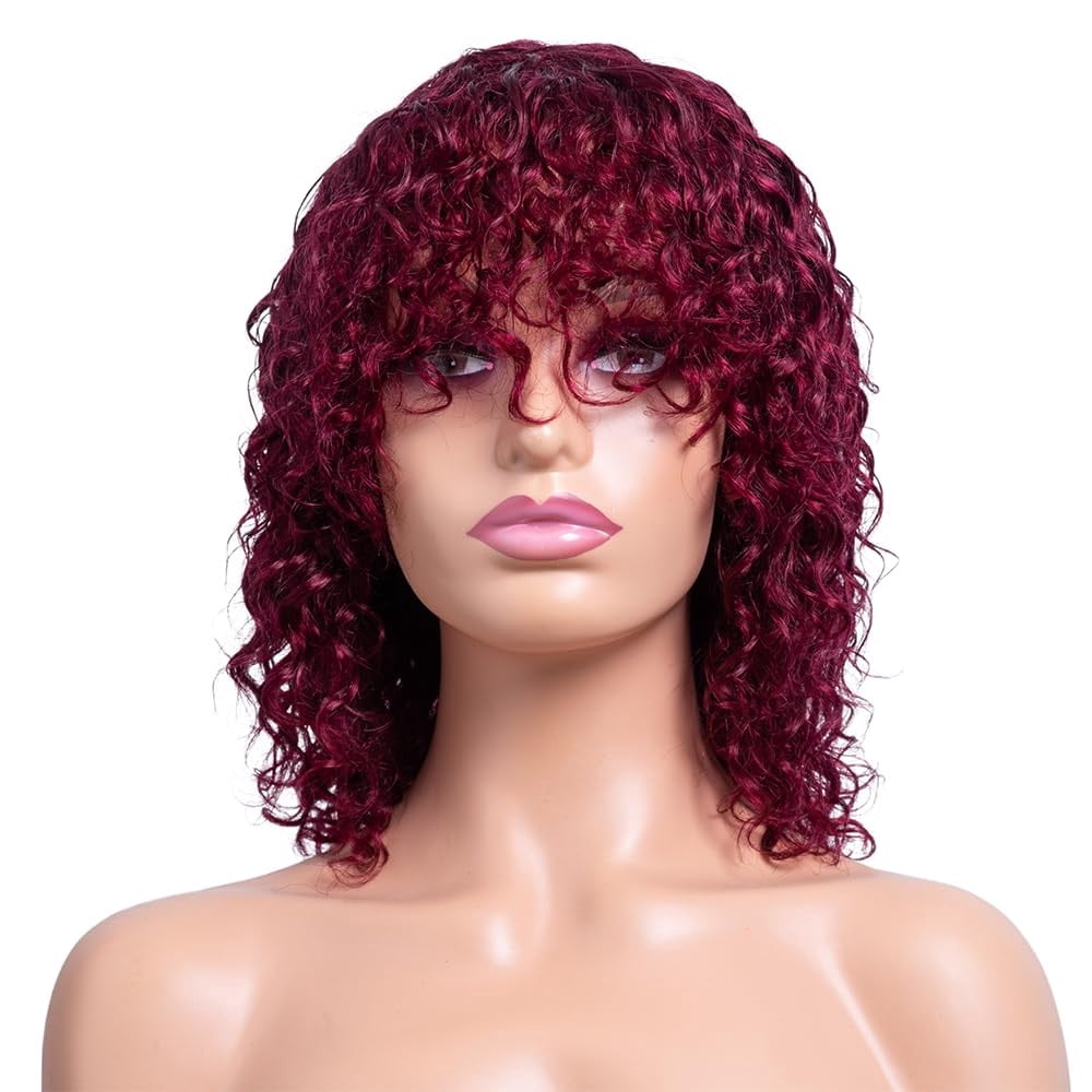Heliisoer Women's Wine Red Short Curly Hair With Bangs And Small Curly Hair