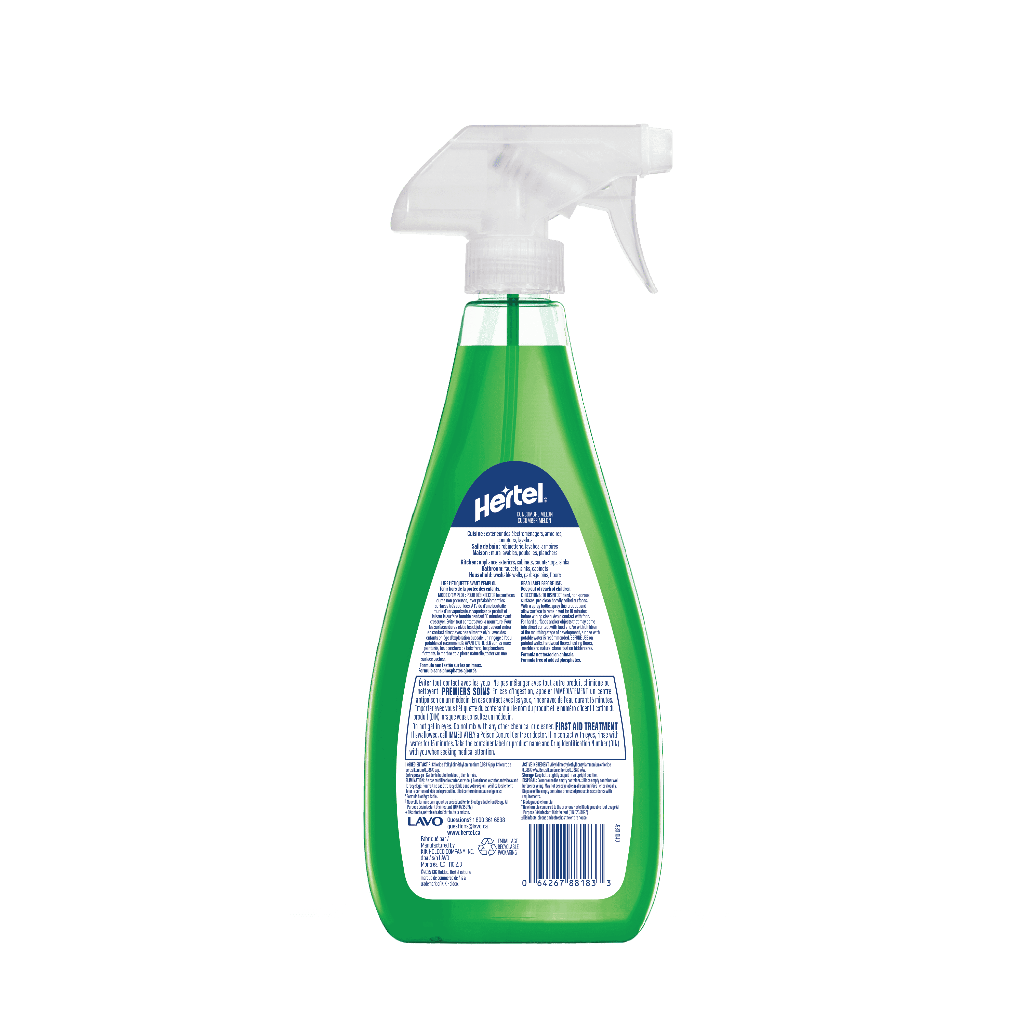 Nettoyant Hertel Désinfectant tout usage, Concombre melon, 700ml