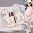 thumbnail image 4 of Xfvqtps Kids Girls Summer Princess Sandals Open Toe Lace Bow Hook and Loop Soft Sole Flats Shoes, 4 of 9