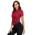 thumbnail image 2 of BeautyIn Women's Workout Shirts Drawstring Hem Fitted Top Short Sleeve Yoga Running tanks, 2 of 4
