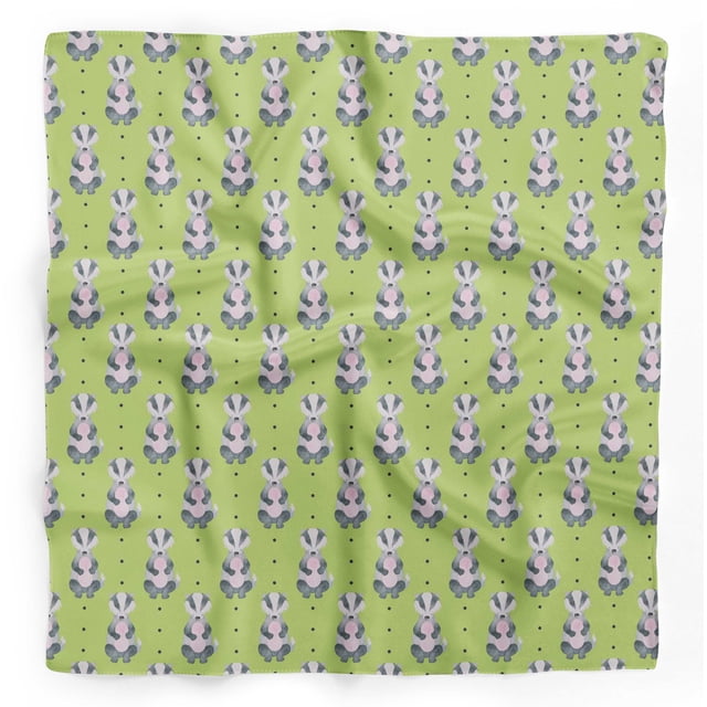 Bimba Green Dots & Raccoon Animal Pure Silk Printed Head Bandanas Summer Neck Wrap Scarf 40 x 40 Inches