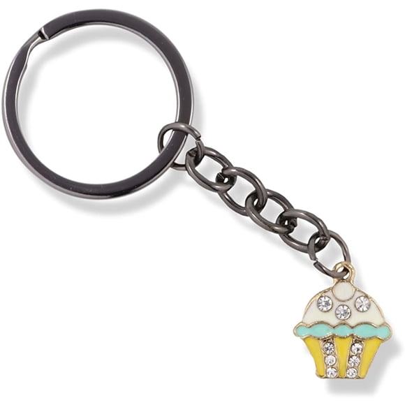 EPJ Cupcake White and Blue Icing on Yellow Bottom with Rhinestones Charm Keychain