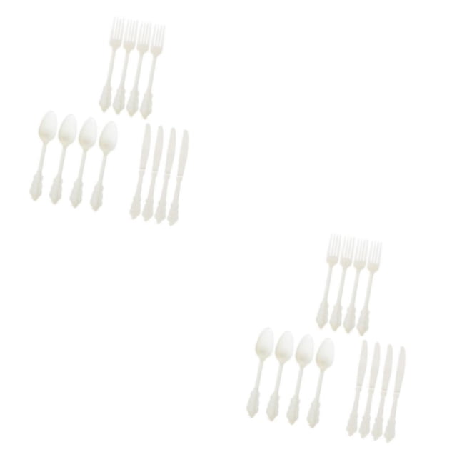 Transemion Plastic Forks Spoons Knifes Silverware Decor Party White 18.5cm 2Set