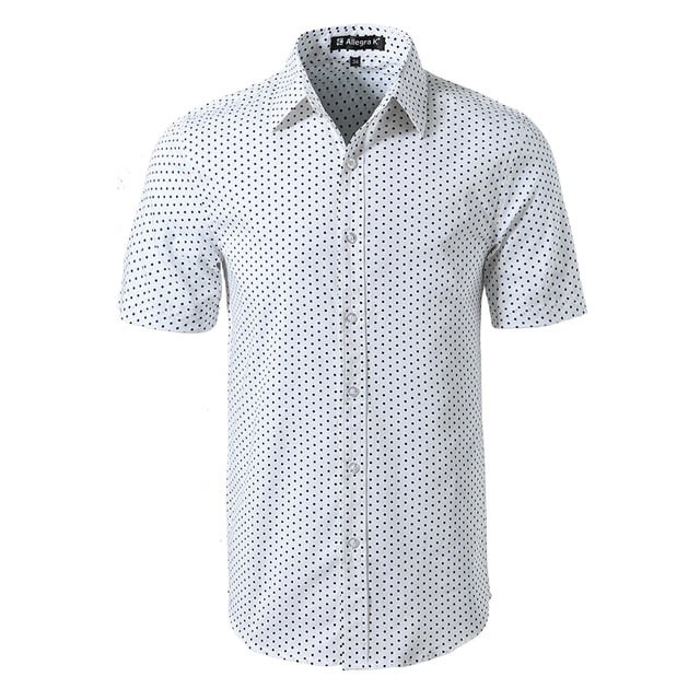 INSPIRE CHIC Inspired Men's Shirts Point Collar Short Sleeve Polka Dots Button Down Shirt 46 White