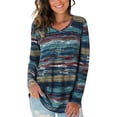 thumbnail image 3 of ziyahi T-shirt Femme Automne Imprimé Col en V Manches Longues Blouse Décontractée, Bleu, 3TG, 3 of 5