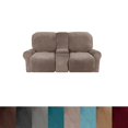 thumbnail image 1 of CHOK 2024 Housse de Causeuse Inclinable avec Console Centrale Housse Extensible en Velours pour Fauteuil Inclinable 2 Places avec Porte-Gobelet, 1 of 10