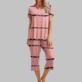 thumbnail image 2 of Mikilon Pyjama Décontracté pour Femmes, Ensemble de Sommeil Mode Imprimé à Manches Courtes, Pantalon Capri, 2 Pcs, Col Rond, Tenue de Détente Décontractée avec Poches, Ensemble 2 Pcs, Rose, TG, 2 of 8