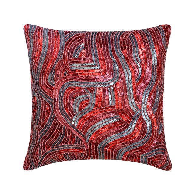The HomeCentric Housse de Coussin Décorative, Taies Rouges, Taies d'Oreiller à Paillettes et Perles, Lot de 2, Taie d'Oreiller 24x24 Pouces (60x60 cm), Taies d'Oreiller Carrées en Soie, Taies d'Oreiller, Style Moderne, Abstrait - Amour Rouge