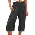 thumbnail image 1 of Pantalon Court à Jambe Grand pour Femmes, Décontracté d'Été, Pantacourt en Lin avec Poches, à Enfiler, Taille Élastique, Ample et Confortable, Pantalon Droit, Pantacourt Gris Foncé l, 1 of 5
