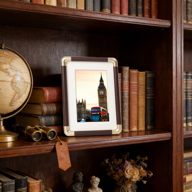 Plastic Photo Frame Plastic Imitation Brown Corner Solid Wood Texture Photo Frame Tabletop Picture Frame Ornament(1Pcs) Rkxzt