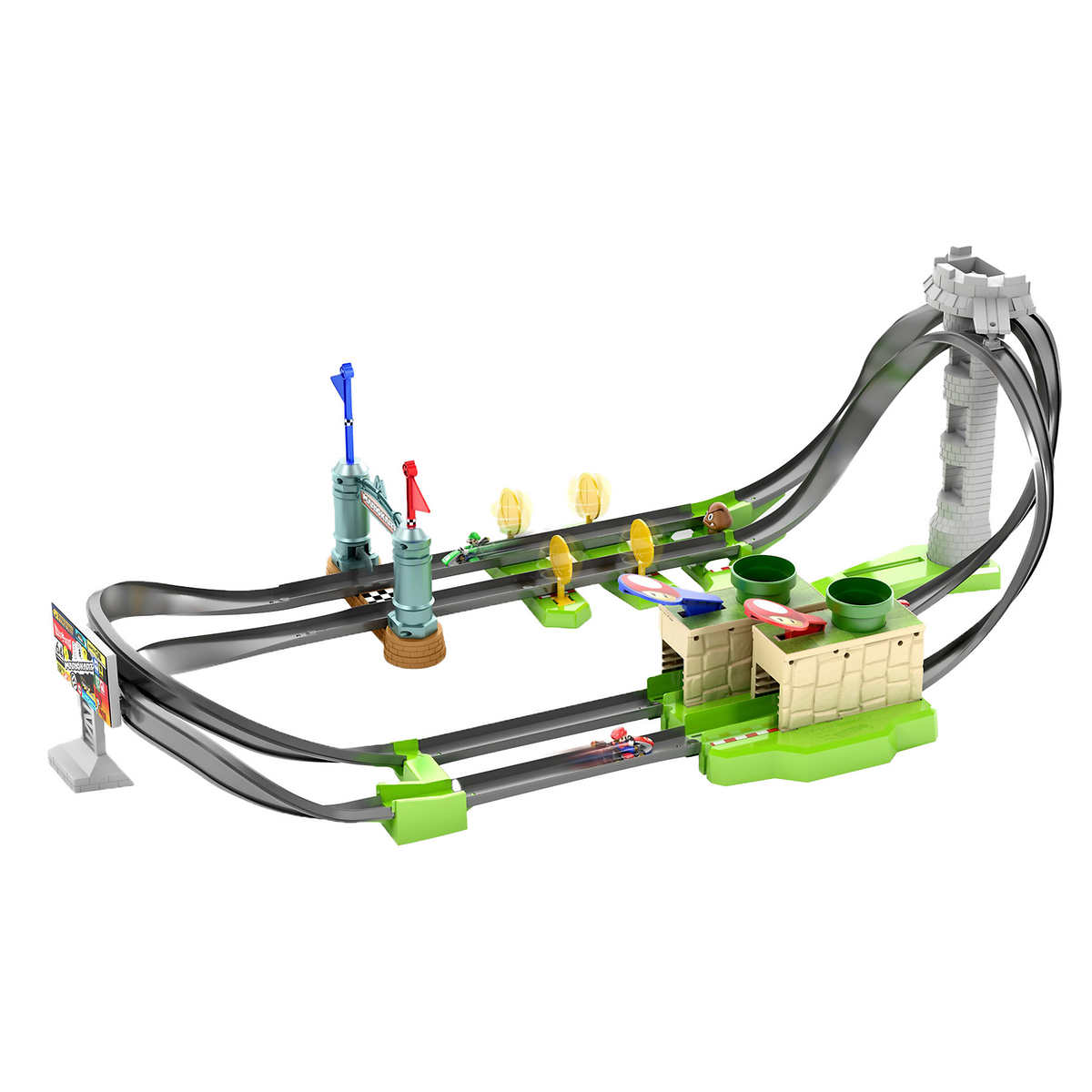Hot Wheels Mario, Yoshi, Princess Peach and Luigi Die-Cast Karts Circuit Track Set (4 Cars Included)