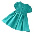 thumbnail image 1 of Yanlir Robe à Boutons à Col Rond pour Filles 2-7 Ans Été à Manches Courtes Mignonne avec Nœud Robe de Princesse pour Occasions Confortables et Polyvalentes (Vert, 3 Ans), 1 of 7