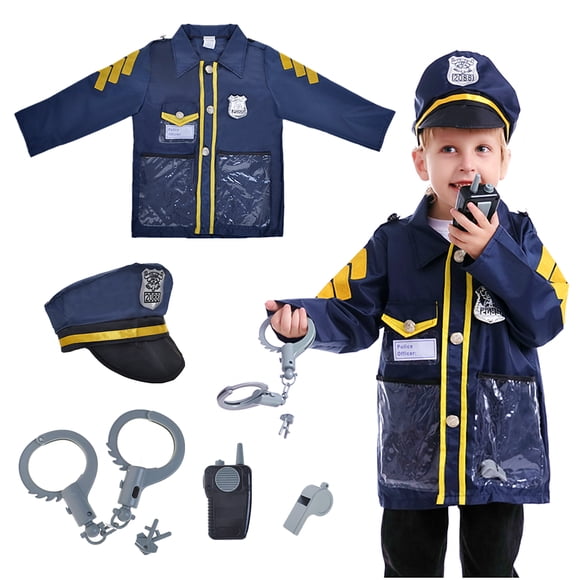 Toptie Kids Police Costume, Halloween Party Policeman Police Officer Uniform for 3 - 6 Years Old-Navy Blue-S
