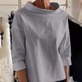 thumbnail image 2 of Timegard Womens Tops Half High Collar Long Sleeve Loose Fitting Shirts BlousesSolid Color Fall Fashion, 2 of 6