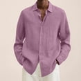thumbnail image 1 of EGNMCR Chemises à Manches Longues pour Hommes Automne Mode Décontractée Couleur Unie Bouton Col Rabattu Hauts Blouse Confortable Coton Chemises de Travail de Bureau, 1 of 5