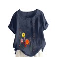 thumbnail image 1 of Cameland Hauts pour Femmes Col Rond Manches Courtes Imprimé Floral Chemise Ample, 1 of 5