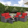 thumbnail image 3 of Costway 4PCS Patio Rattan Furniture Set Sofa Table W/Storage Shelf Red Cushion, 3 of 10