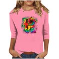 thumbnail image 2 of Qertyioot Cadeau pour Femmes Valentine, Mode Manches Trois-Quarts Col Rond Rétro Imprimé de Noël Haut Ample Blouse Manches Trois-Quarts, 2 of 4