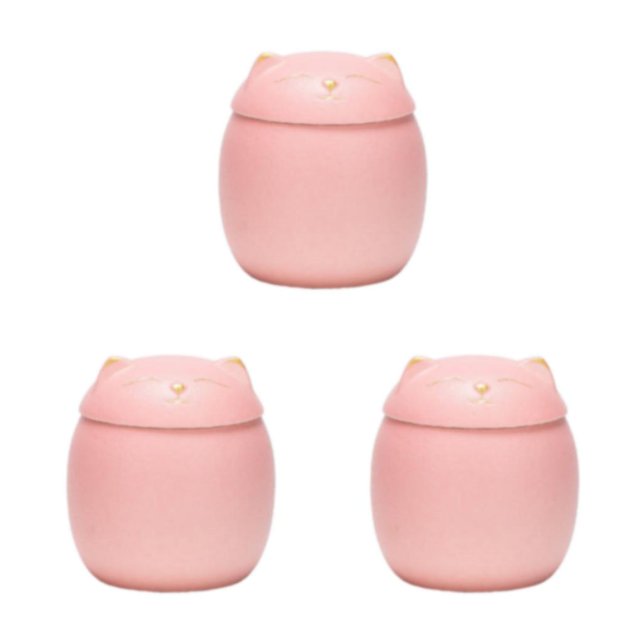 kurtrusly Large Capacity Ceramic Canisters Cute For Wide Application Ceramics Cat Form Ceramic Tea Jars Cat Shape Storage Jars pink 150ml 3Set