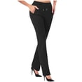 thumbnail image 2 of CFLVAEK Womens Office Flare Pants Casual Tummy Control Drawstring Waisted Slacks with Pocket Solid Color Work Straight Pant Casual Tall Lenth Business TrousersBlack S, 2 of 5
