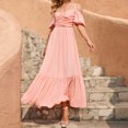 thumbnail image 4 of Pisexur Robe à Manches Courtes Épaules Dénudées Femme Mode Solide Bretelles et Manches Courtes Jupe Longue Taille Haute Robe Femme, 4 of 9