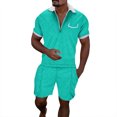 thumbnail image 1 of FhsagQ Men's Shirts Mens Shirts Tops No Fly Male Casual Striped Gradient Ramp Print Two Piece Suit Zipper Short Sleeve Top Blouse Suit Drawstring Pocket Short Set Green XXXL, 1 of 4