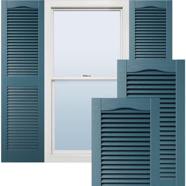 Ekena Millwork Lifetime Vinyl LL1S14X06700MB Standard Cathedral Top Center Mullion, Open Louver Vinyl Shutters, w/Installation Shutter-Lok's & Matching Screws (Per Pair), 14 1/2"Wx67"H, Midnight Blue