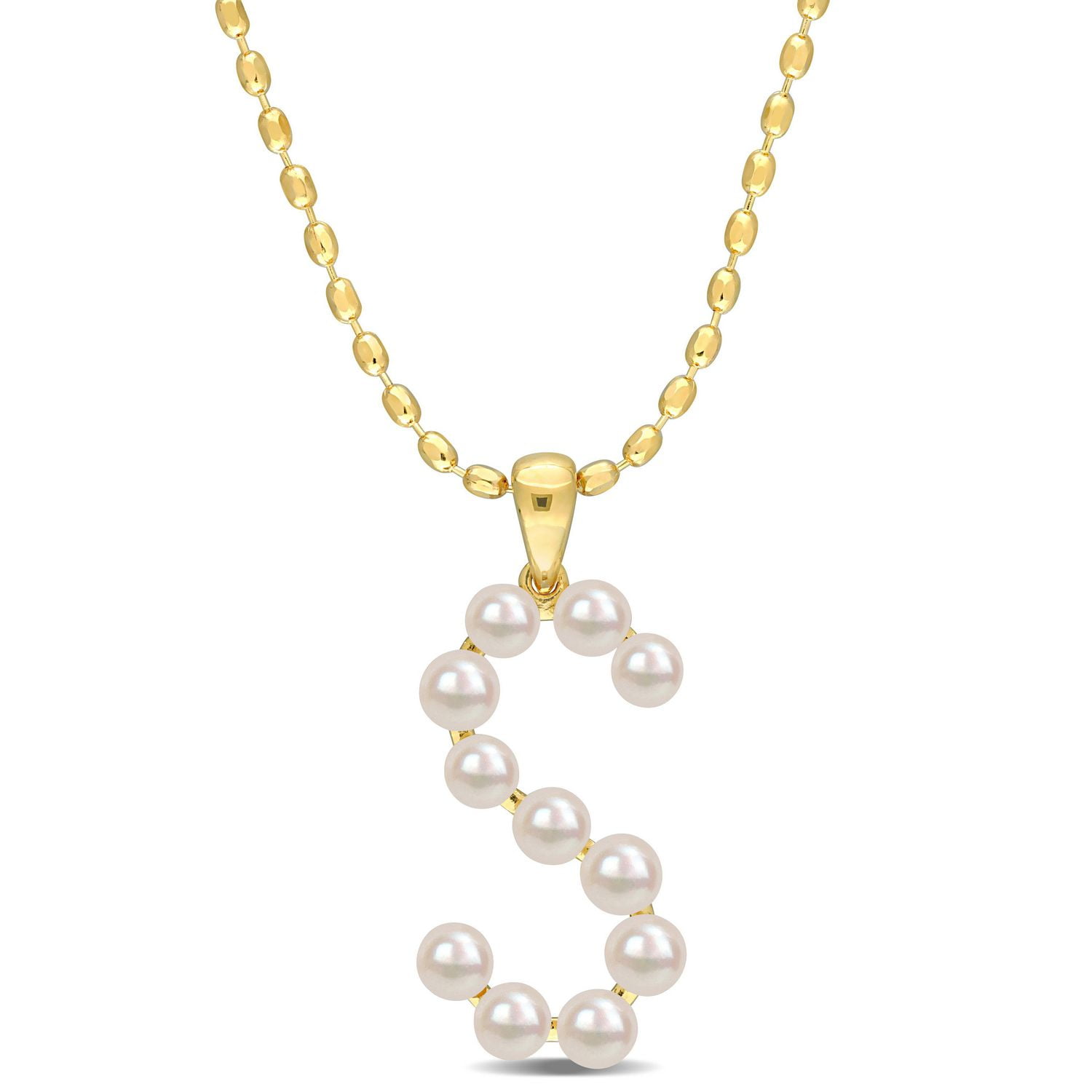 Collier initiale de Miabella avec perles culture d'eau douce en argent sterling plaqué en jaune