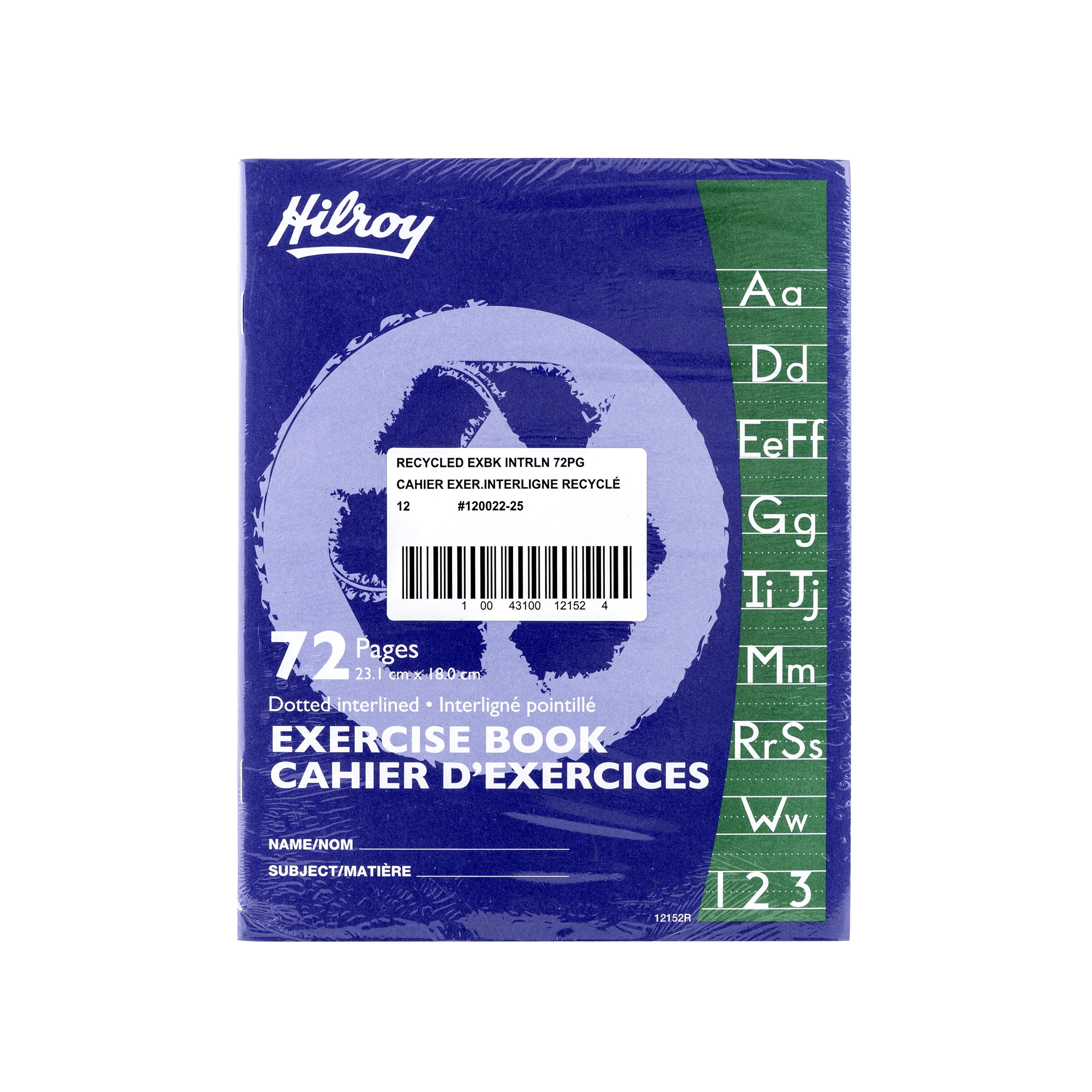 Hilroy Recycled Exercise Books, 72 Pages, Dotted Interline with Margin, 9-1/8 X 7-1/8