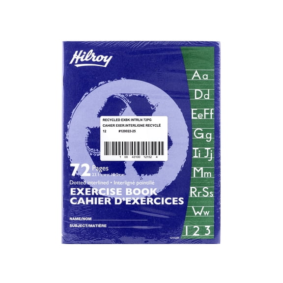 Hilroy Recycled Exercise Books, 72 Pages, Dotted Interline with Margin, 9-1/8 X 7-1/8