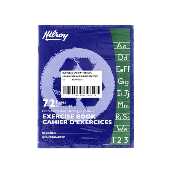 Hilroy Recycled Exercise Books, 72 Pages, Dotted Interline with Margin, 9-1/8 X 7-1/8