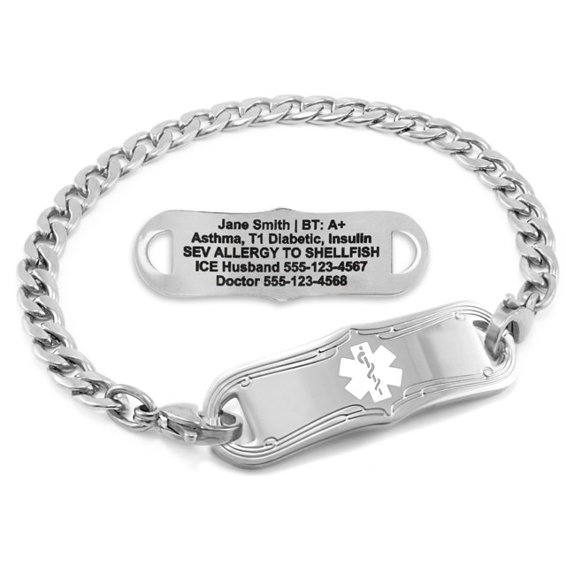 MedicEngraved Stainless Steel Custom Medical Alert Bracelet - 5mm Curb Link