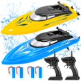 thumbnail image 1 of Lumiparty Lot de 2 Bateaux RC, Bateaux Télécommandés pour Enfants et Adultes, Bateau Télécommandé Haute Vitesse 10 Km/h 2,4 g, Bateaux RC Rapides pour Piscines et Lacs avec 4 Batteries Rechargeables. (Bleu+y, 1 of 7