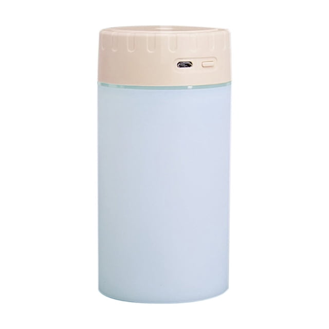 Japceit Warm Mist Humidifiers for Bedroom, a compact tower humidifier with USB connectivity and hydration meter. Displayed in white with a beige top, it measures 15x6.7x6.7cm (5.9x2.63x2.63 in) and features a 400ml water tank. Includes seven-color ambient light and ultra-quiet operation, suitable for home, office, or car use. Ideal for hydration and mini humidification needs.