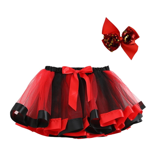 MIASHUI Jupes Tutu de Ballet pour Filles Jupe de Robe de Princesse d'Anniversaire pour Enfants Ensemble de Barrette, Rouge, 2-4 Ans