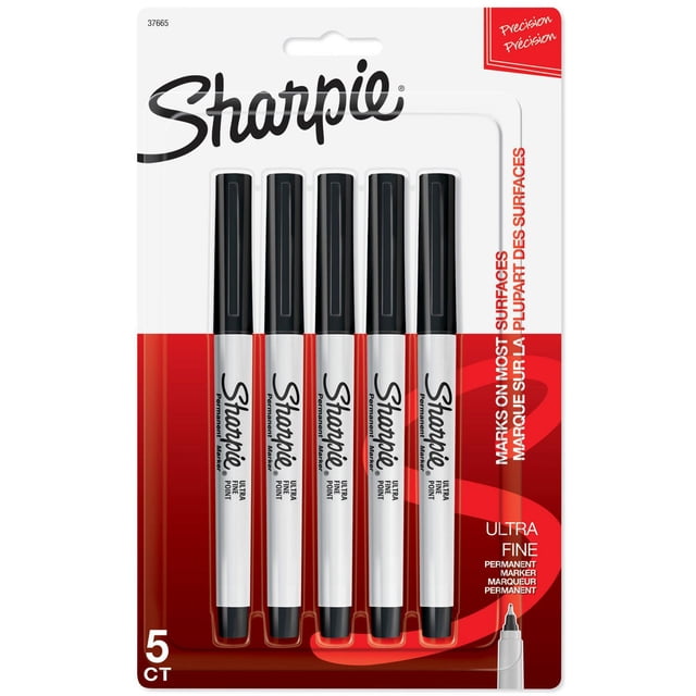 Marqueurs permanents Sharpie, pointe extra fine, noir, 5 unités