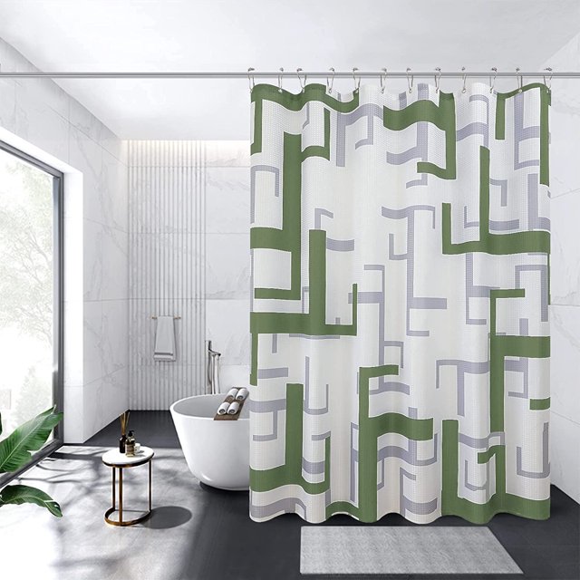 Shower Curtain Sage, Modern Geometric Shower Curtain, Waterproof Shower Curtain and Polyester Bath Curtain for Bathroom, Textured Fabric Shower Curtain Set with 12 Hooks, Machine Washable,72x72 inch