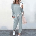 thumbnail image 3 of Mrat Beach Outfits for Women 2 Piece Jogging Sets Solid Polyester Long Sleeve Sweatsuits Sets Two Piece Track Suits Drawstring High Waist Pants Set Comfy Outfits E-Mint Green XXL, 3 of 5