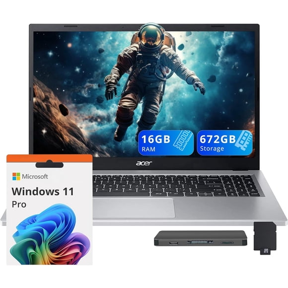 acer Aspire 3 Laptop, 15.6" FHD Display, AMD Ryzen 7 7730U, 16GB RAM, 672GB Storage (512GB SSD+160GB Docking Station Set), AMD Radeon Graphics, Backlit Keyboard, Num Pad, Wi-Fi 6, Win 11 Pro, Silver