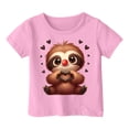 thumbnail image 4 of T-shirts Filles Enfants Imprimé Animaux Mignons Sports Décontractés Col Rond Manches Courtes Hauts Filles Rose 10-12 Ans, 4 of 4