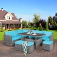 thumbnail image 2 of Costway 7 PCS Patio Rattan Dining Set Sectional Sofa Couch Ottoman Garden  Turquoise, 2 of 10