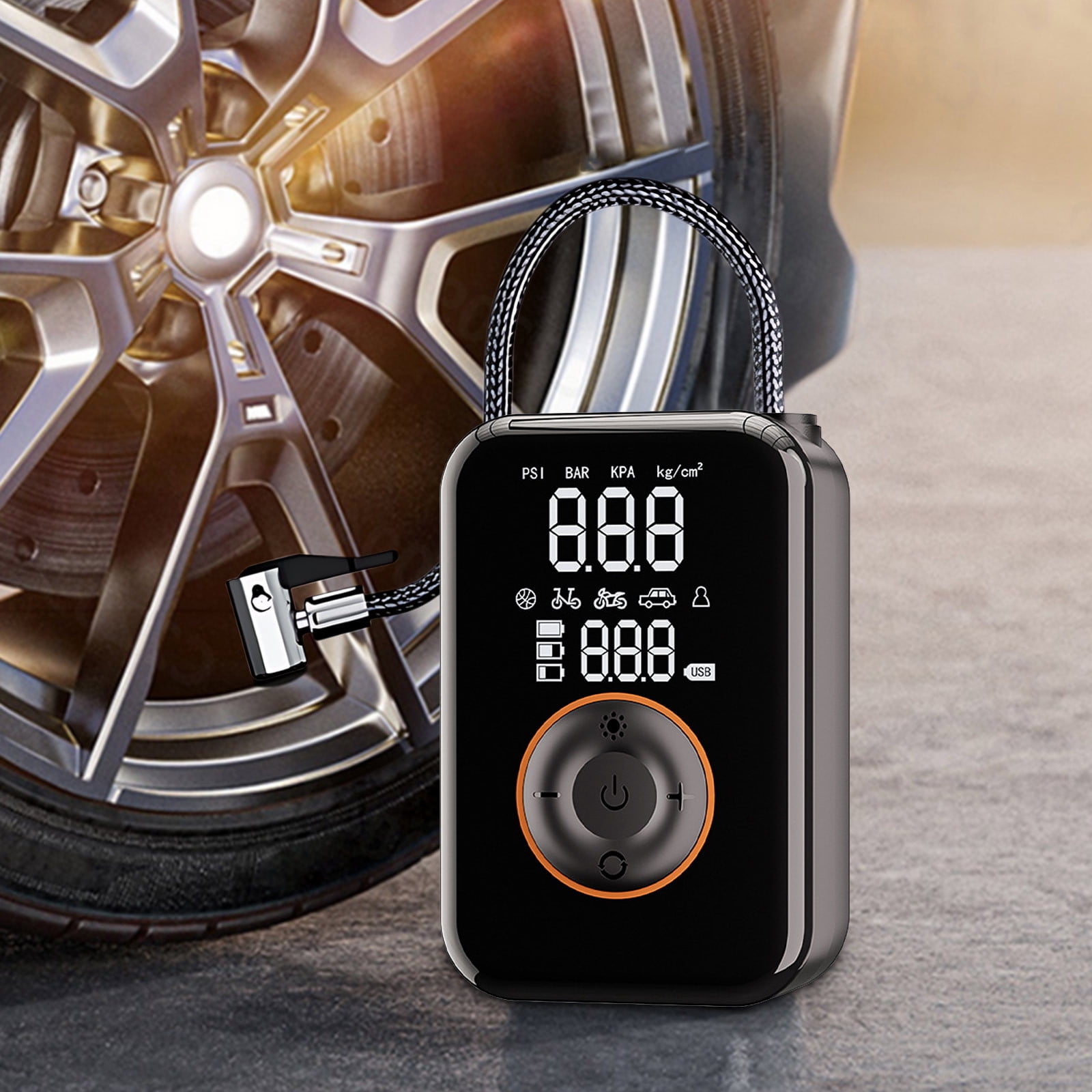 Virelaxpo Portable Car Tire Inflator with Digital Pressure Gauge, High Power Air Pump for Emergency Use, Includes USB Port
