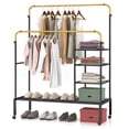 thumbnail image 1 of Costway Rolling Clothes Drying Rack Double Rods Garment Rack with Height Adjustables Gold, 1 of 10