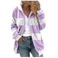 thumbnail image 2 of TIMIFIS Womens Winter Fuzzy Fleece Jacket Hooded Color Block Patchwork Cardigan Coats Outerwear Fashion-PurpleFall/Winter, 2 of 5