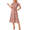 thumbnail image 1 of INSPIRE CHIC Robe Bohème d'Été pour Femme Décontractée à Manches Courtes, Col en V, à Volants, Midi à Fleurs, Rouge, TP, 1 of 5