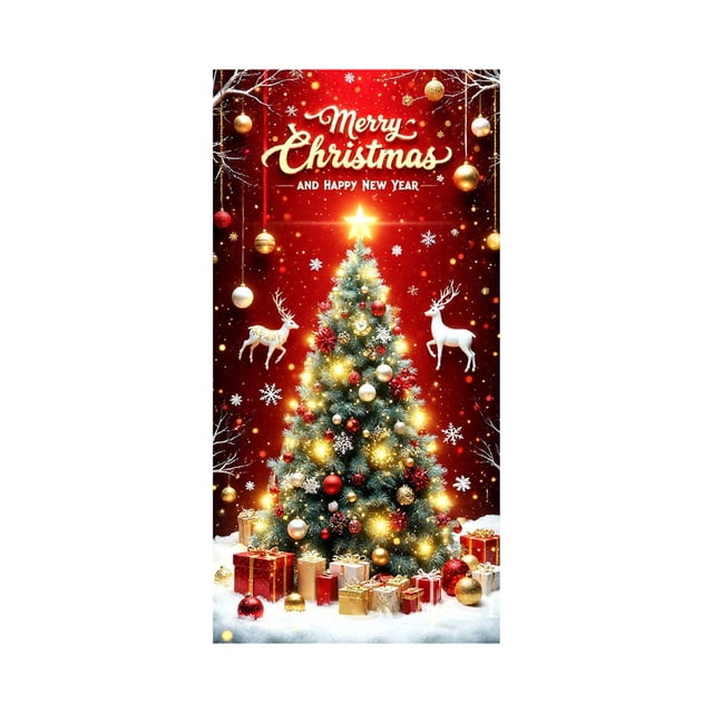 Qiulaii Rideau de Porte Festif de Noël 3 Pcs avec Design Père Noël pour Décoration de Maison de Vacances, Tissu Polyester Durable, Facile à Installer pour Décoration de Fête Intérieure et Murale 35*71 Po